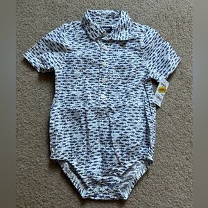 Oshkosh B’Gosh Baby Boy Blue Shark Pattern Button Up Bodysuit 24M